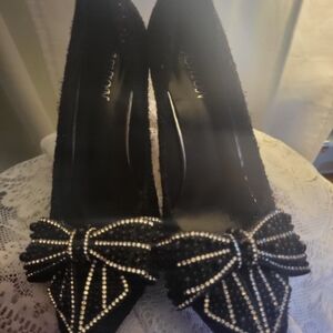 Black and Silver Beaded Bow Accessory Shoes.